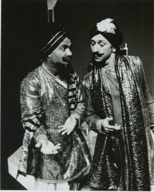 Leonard Jones and Andy Fraenkel as Sakuni and Duryodhan in their two actor performance of Mahabharata, NYC, American Theater of Actors, 1987